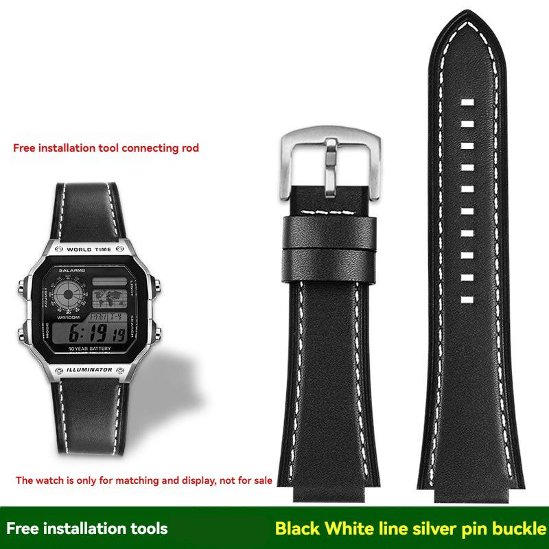 AE-1200 Retro Genuine Leather Watchband For Casio AE1200 AE-1300 W-218/A168 W-216H Vintage Strap 18mm convex mouth Men's Bracele