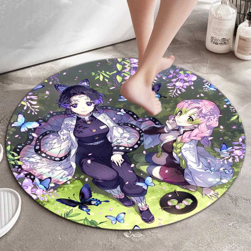 Classic Japanese-style cartoon Demon Slayer round rug, home soft decorative anti-slip yoga mat and chair mat, outdoor floor mat carpet K10