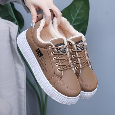 Женские кроссовки с плюшевой подкладкой, теплые зимние повседневные туфли с толстой ПВХ-подошвой, шнуровкой и искусственной меховой подкладкой для тепла и комфорта