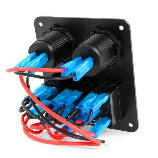 Синяя панель 4 в 1 для лодки и автомобиля: Выключатель + Зарядное устройство + Вольтметр + Гнездо прикуривателя