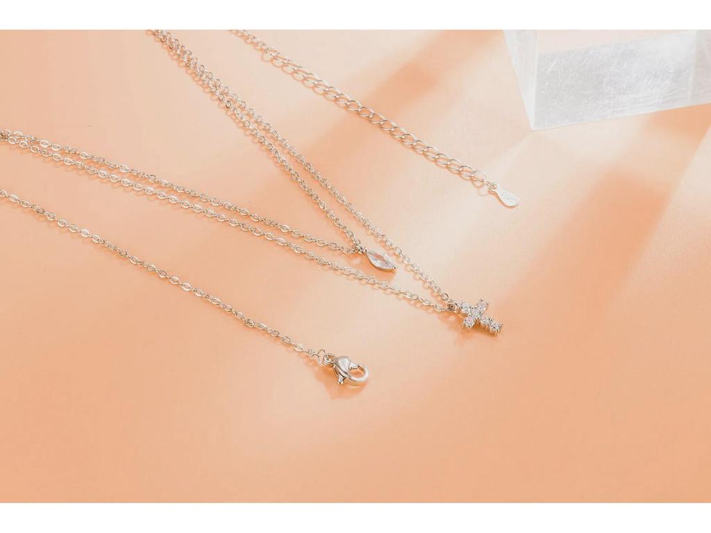 Роскошное двухслойное ожерелье с крестом в форме капли воды для женщин