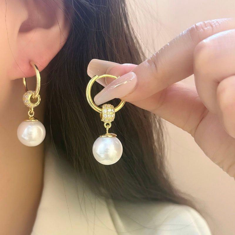 Special-Interest Design Fancy Full Diamond Champagne Pearl Earrings for Women Fancy Exquisite Unique Earrings Graceful Earrings