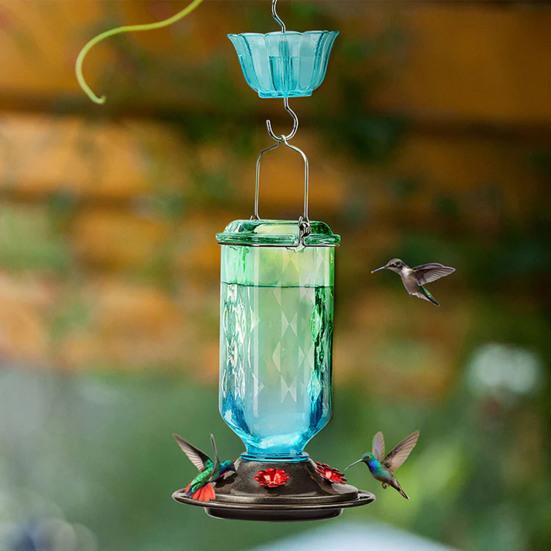 Стеклянная кормушка для колибри 24 унции подвесная кормушка для птиц на открытом воздухе с защитой от пчел