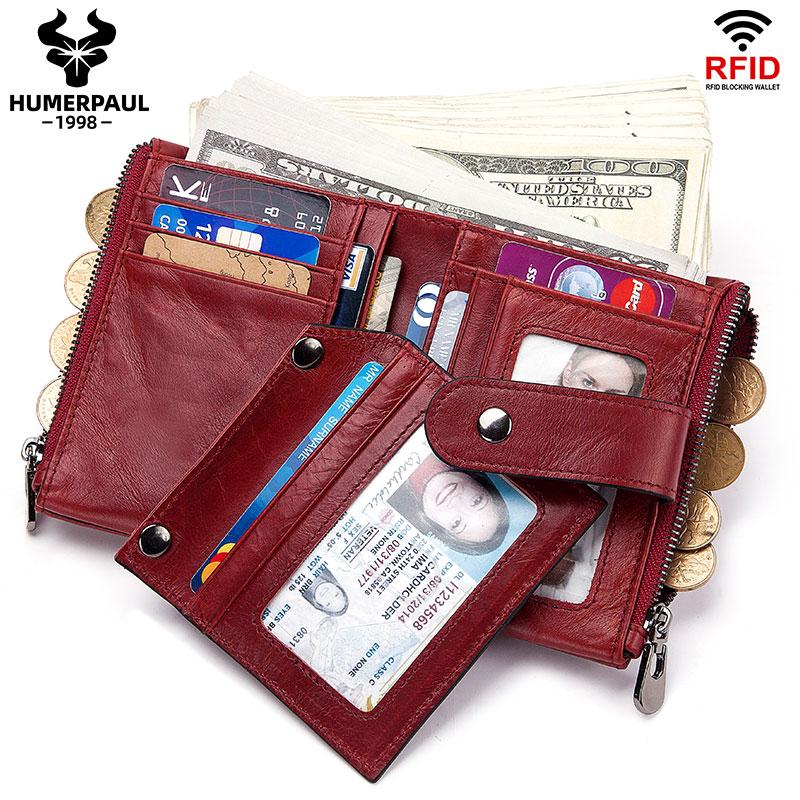 Humerpaul Кошельки женские из натуральной кожи RFID, маленькие, короткие, держатели для карт с цепочкой для монет, мужские, качественные