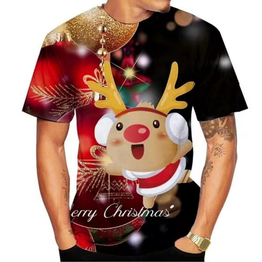 Christmas Elk 3D Print T Shirt For Men X'mas Harajuku Streetwear Fashion O-neck Short Sleeve Tops New Year Gift Oversized T-shirts