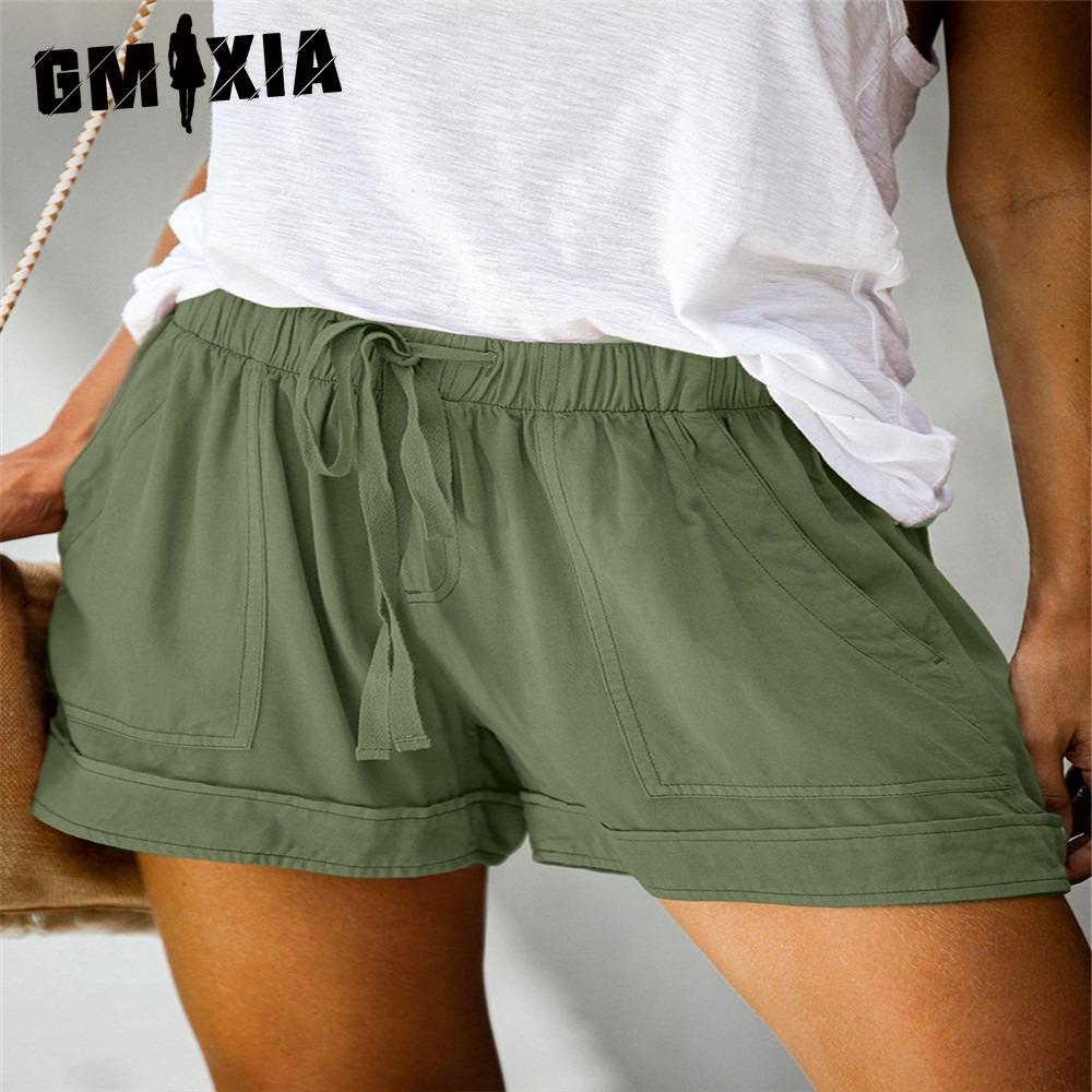 GMXIA Женские повседневные свободные шорты большого размера с эластичной талией и карманами