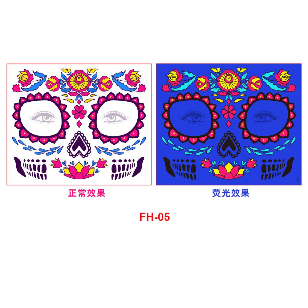 Fluorescent Halloween Face Stickers Tattoo Stickers Party Party Party Day of the Dead Masquerade Face Temporary Stickers
