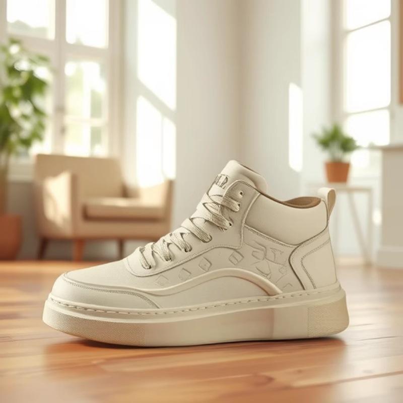 Мужские кроссовки с высоким верхом весна новинка 2025 платформа повседневные кожаные кеды нишевый дизайн высокой ценности увеличивающие рост спортивные туфли