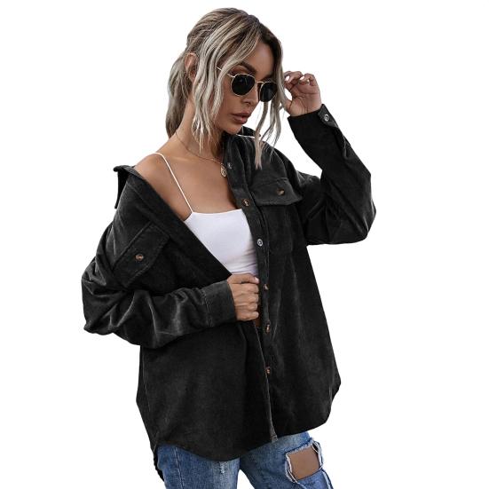 Пальто весна-осень с нагрудными карманами, отложным воротником на пуговицах, однотонная вельветовая куртка, свободная повседневная верхняя одежда для путешествий и работы