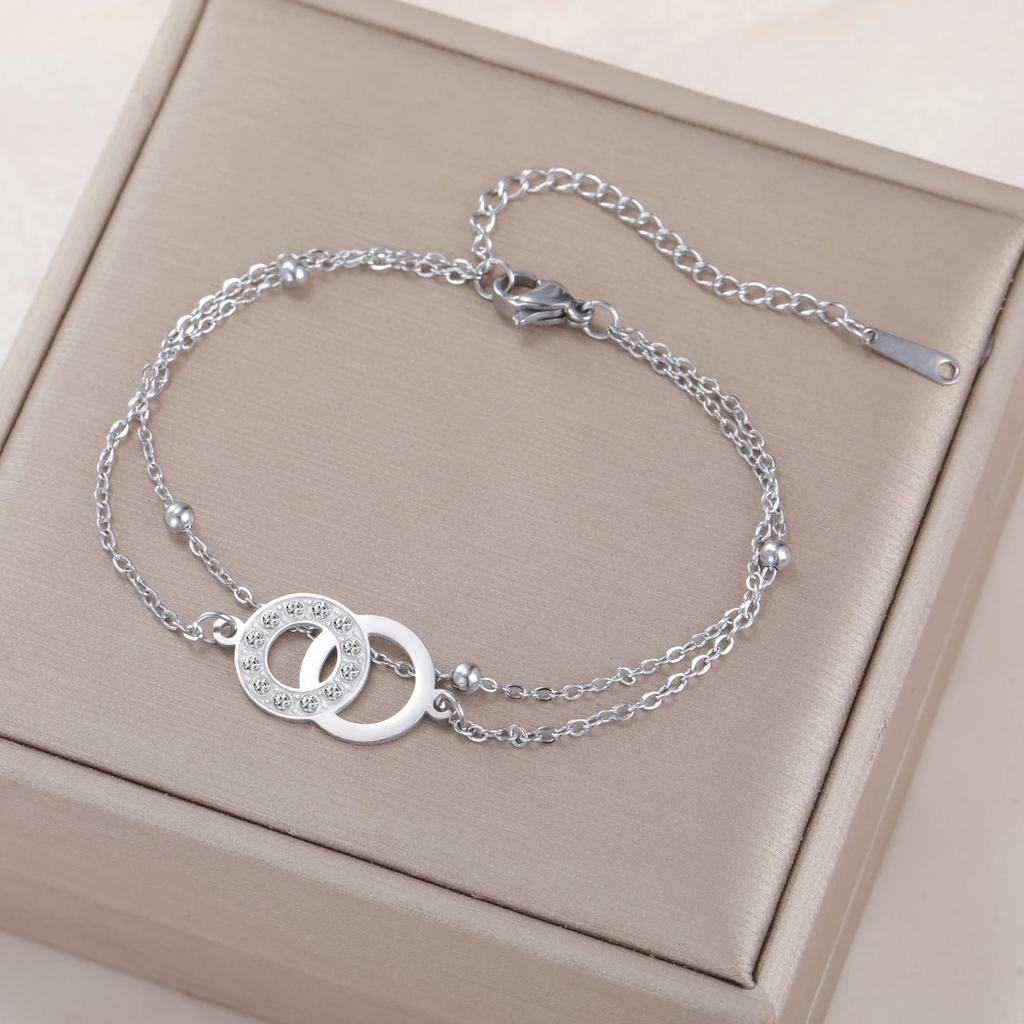 Cazador Geometric Double Circles Charm Bracelets Stainless Steel Jewelry Clear Zircon Women's Hand Bracelet Birthday Gift 2026