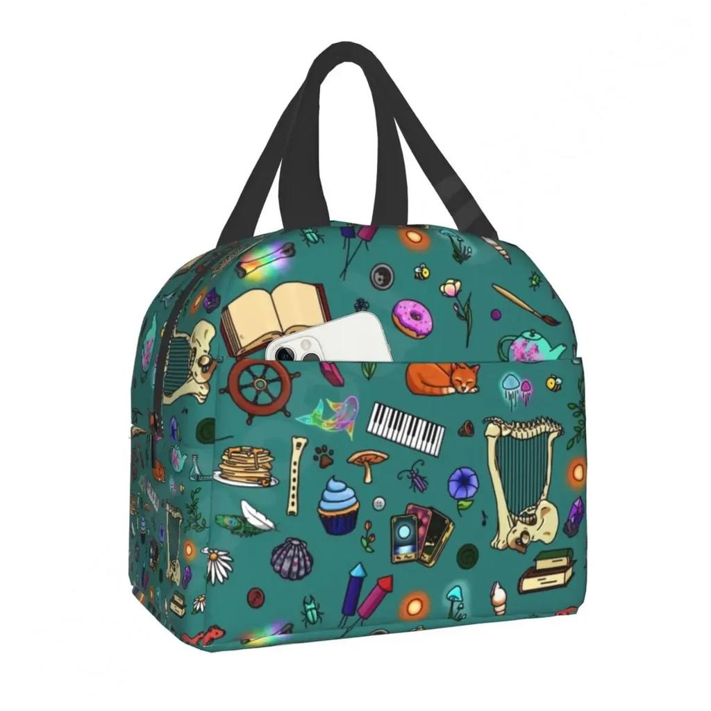 Узорная изолированная сумка для обеда для школы, офиса, Хэллоуина, черепа кошки, герметичный охладитель, термобокс для бенто для женщин и детей