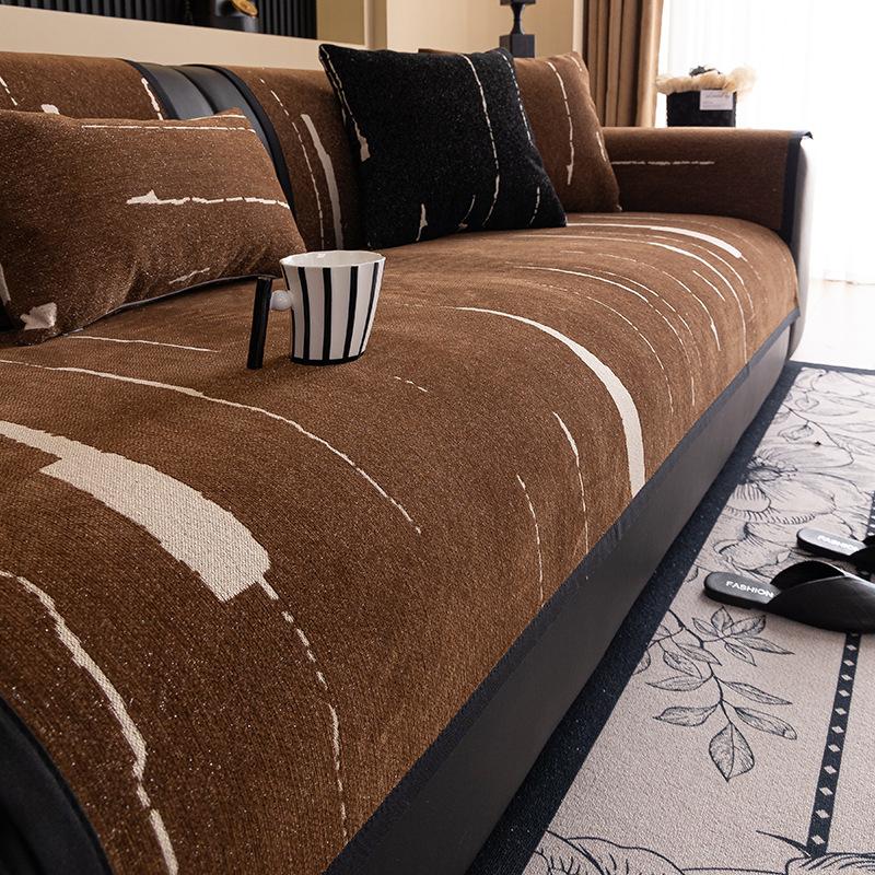 Шенилловая подушка для дивана, универсальная для всех сезонов, нескользящая и грязеотталкивающая подушка для сиденья Новый чехол для кожаного дивана Ткань для чехла