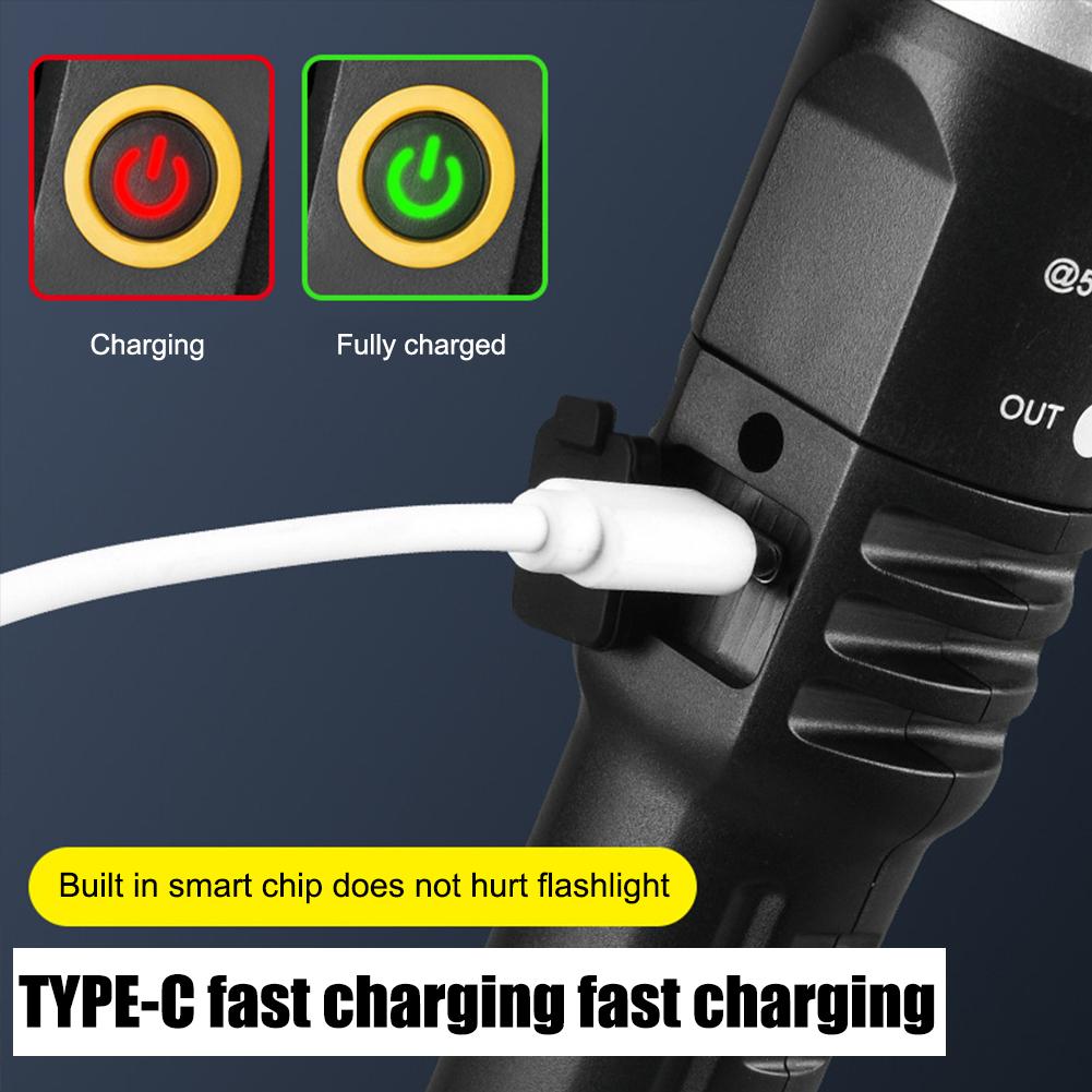 Waterproof Torch Light Telescopic Zoom XPE COB LED Camping Flashlight Type-C USB Charging Hiking Flashlight 4 Modes for Outdoor