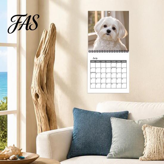 Durable Hanging Wall Planner 2027 Maltese Calendar, Cute Dog Photography Calendar Jan.2027-Dec.2027 12 Monthly for Home Office Spiral Bound