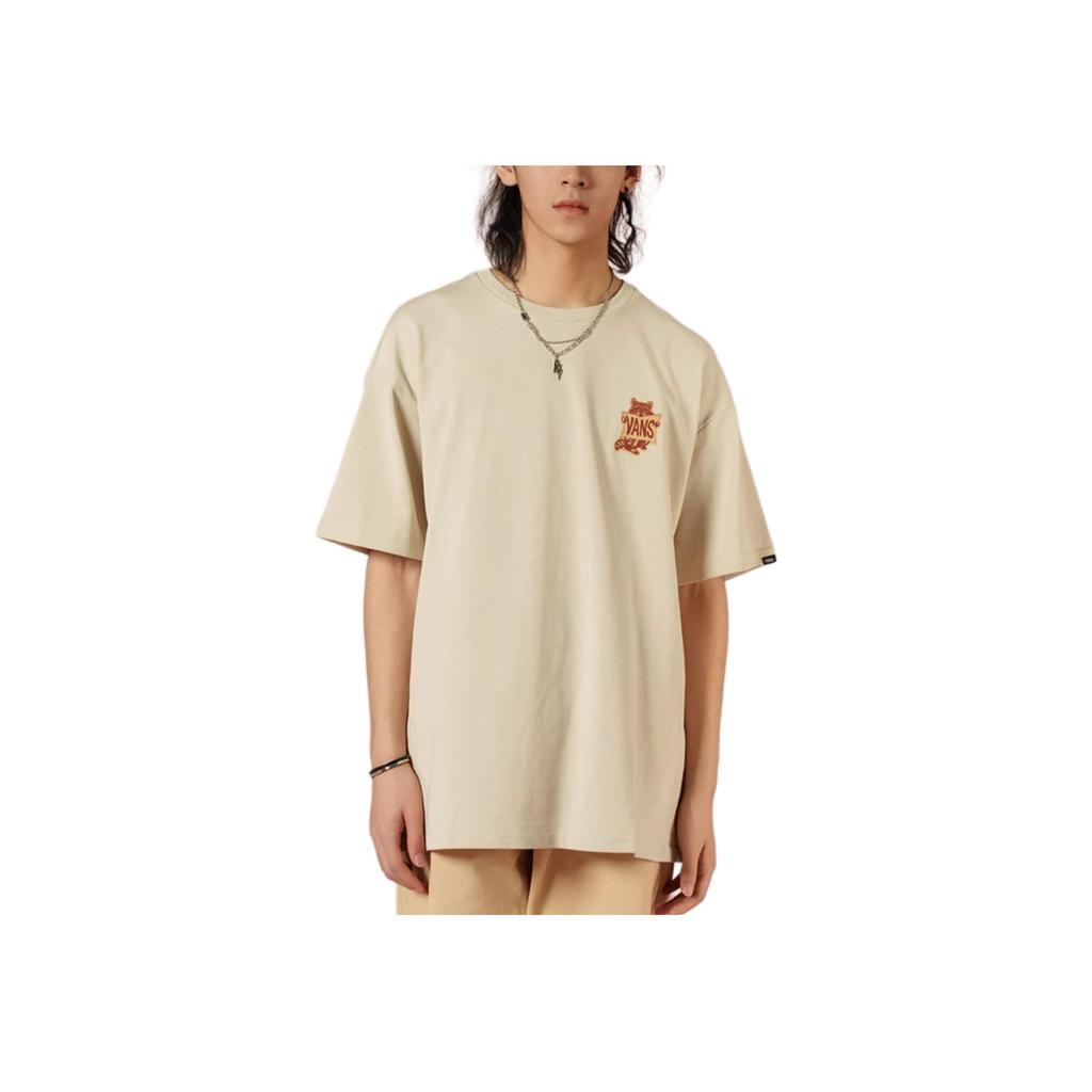 Vans Back Illustration Raccoon Print Round Neck Short Sleeve T-Shirt Unisex Tops Oatmeal VN0009332N1