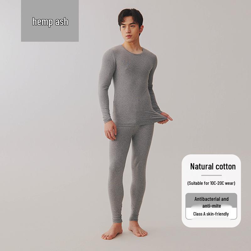 Мужской комплект тонкого теплого хлопкового термобелья облегающего кроя на осень 2025 года - детский хлопок класса А с начесом