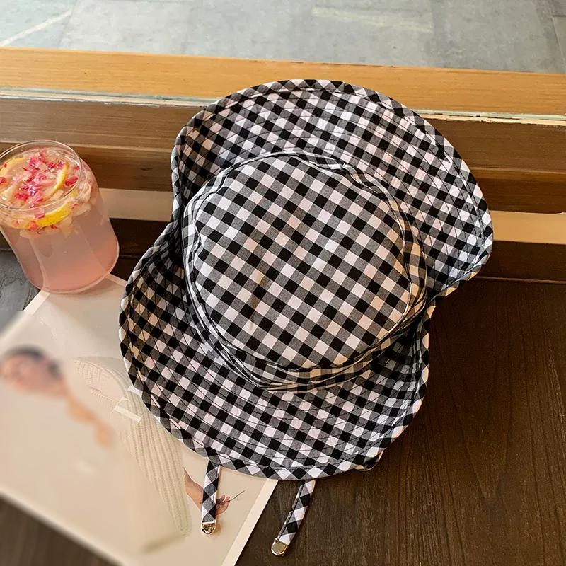 WTEMPO Элегантные повседневные универсальные шляпы с клетчатым узором и ветрозащитной веревкой, женские летние широкополые шляпы для отдыха на природе