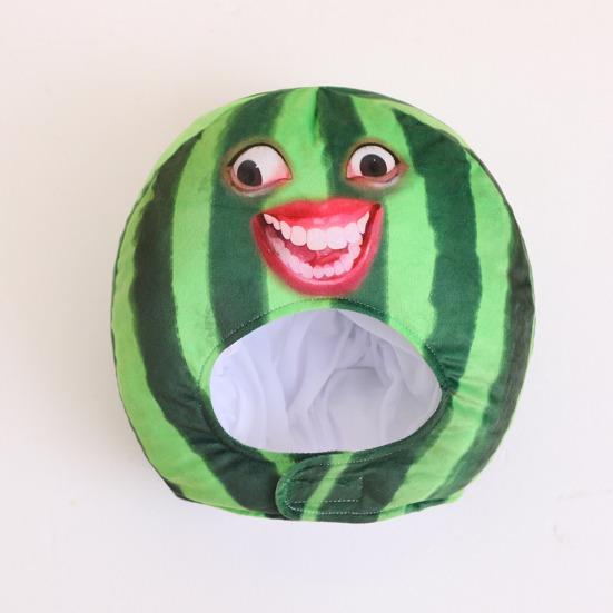 Funny Watermelon Cross-dressing Headwear Hat Plush Fruit Headgear Cartoon Decorative Selfie Props Cosplay Costume Accessories Performance Props