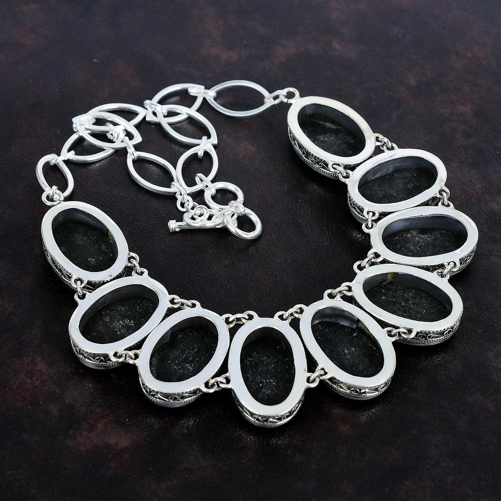 Ожерелье Nuummite с драгоценными камнями, винтажное изящное ожерелье, ожерелье из стерлингового серебра 925 пробы, регулируемое ожерелье с цепочкой, ювелирные изделия ручной работы для подарка