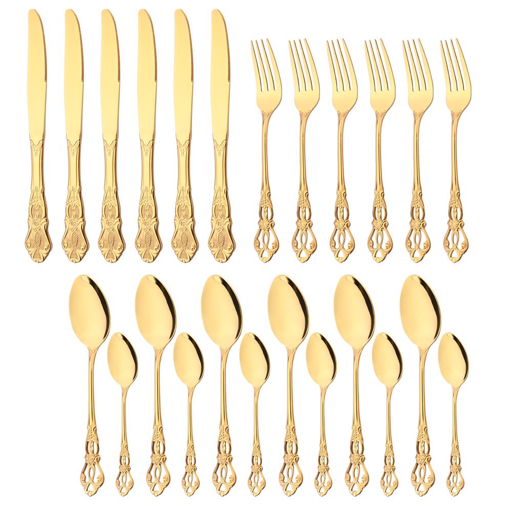 24 шт., роскошный кухонный набор посуды, винтажная посуда, набор столовых приборов из нержавеющей стали в стиле вестерн, Радужный нож, ложка, вилка, набор столовых приборов