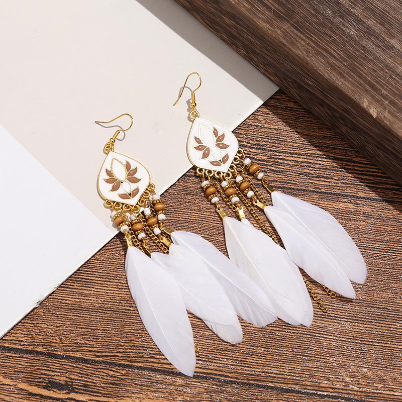 High-Value Feather Earrings Bohemian Long Tassel Photo Women'S Ear Hooks Personalized Earrings