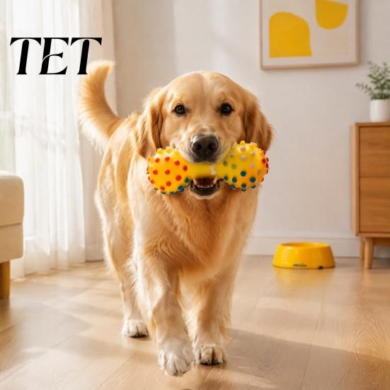 Outdoor Interactive Fetch Toys Squeaky Dumbbell Dog Toy, Vinyl Chew Spiky Teeth Oral Health Care Cleaning Toy for Small Large Dogs Play Puppy Teething