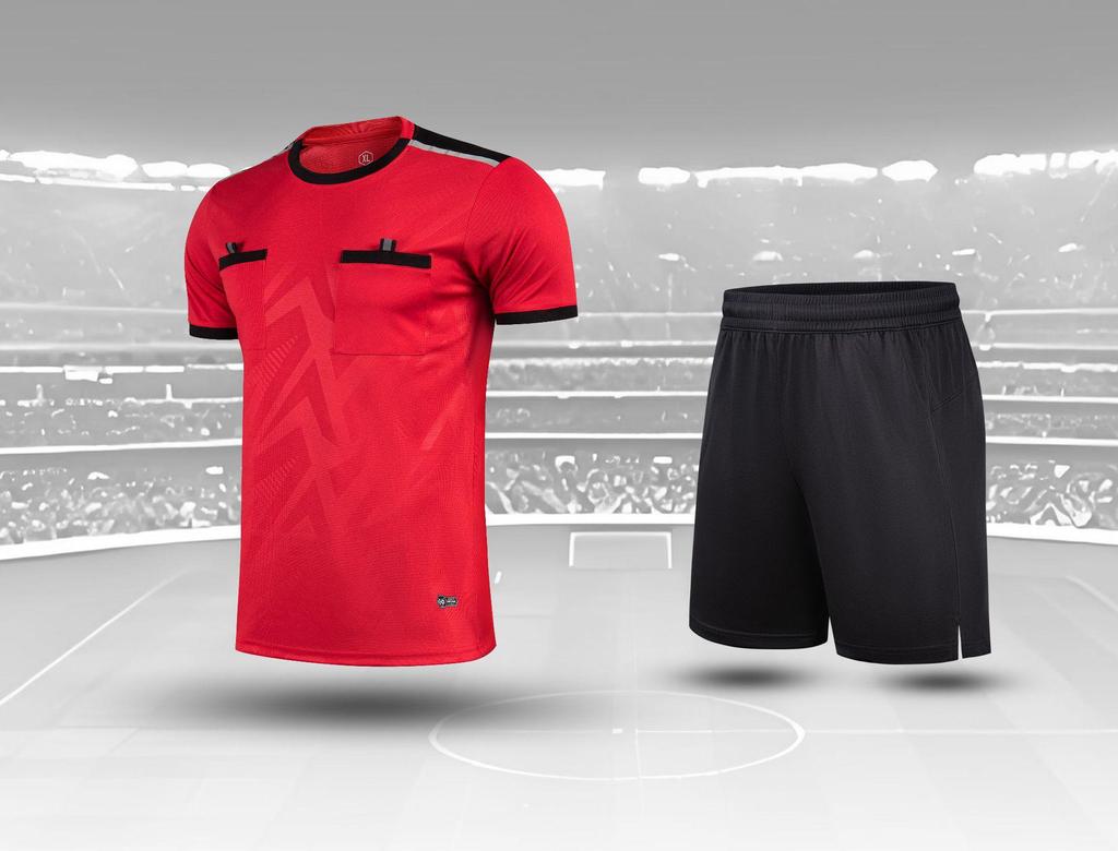 Breathable Adult Football Kit: Sweat-Wicking Jersey & Shorts Set with Short Sleeve Training Top Referee Uniform