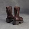 Johnature Genuine Leather Mid-calf Boots Retro Commuter Side Zipper Thick Heel Thick Bottom Women's Boots