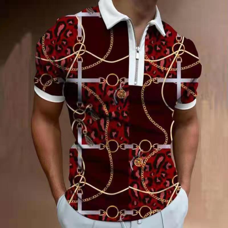 Modern Zip-up Short Sleeve Polo Shirt, Houndstooth Pattern for Versatile Casual Look