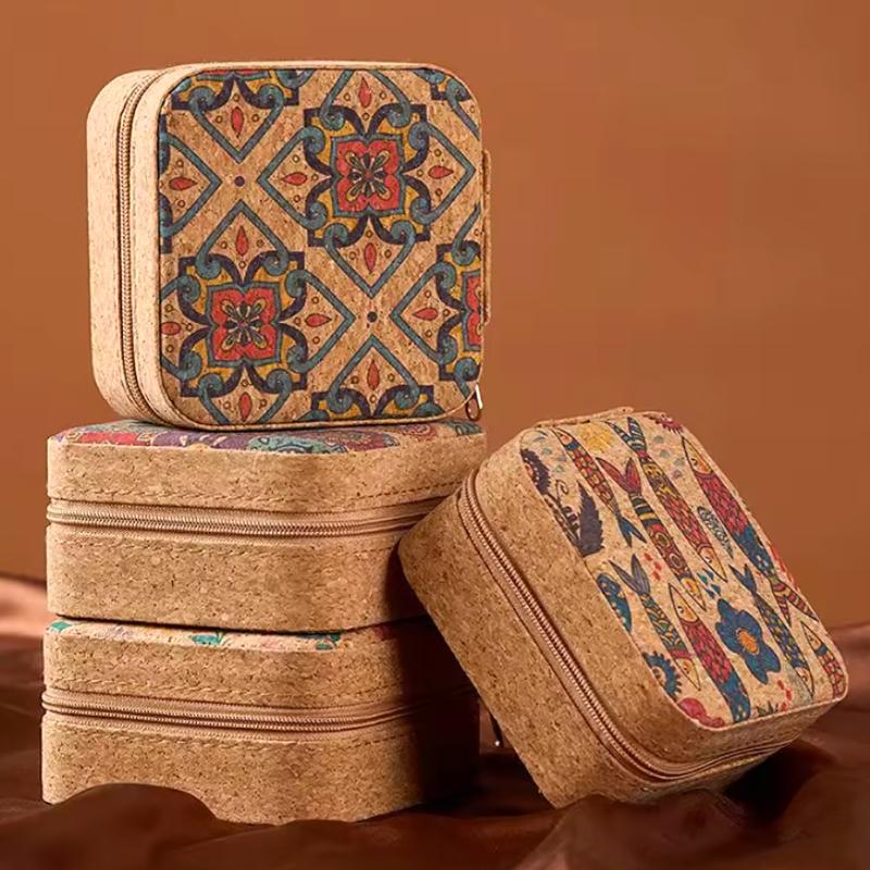 1 шт. органайзер на молнии с винтажным цветочным принтом, портативная квадратная легкая шкатулка для ювелирных изделий, сережек, коробок для хранения