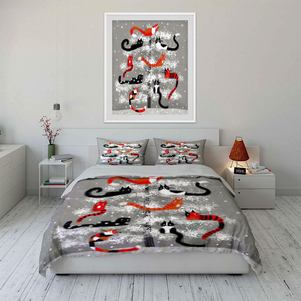Christmas Cartoon Pattern Set Bedding Duvet Cover Set Duvet Cover Pillowcases (1*Duvet Cover 2*Pillowcases, without duvet insert)