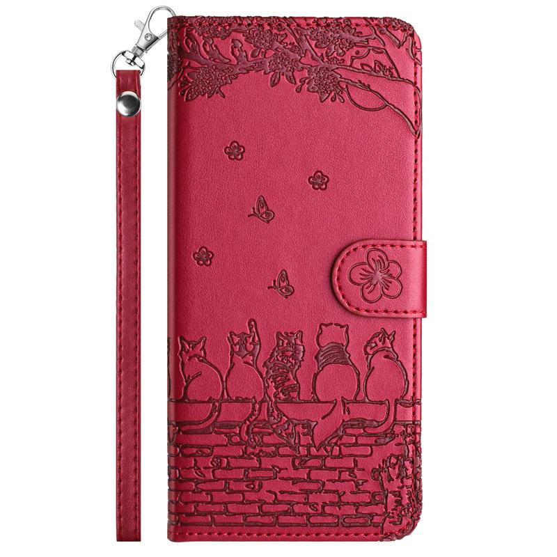 Suitable for iPhone 15 14 13 phone case, 15plus solid color embossed cat card slot wallet protective case