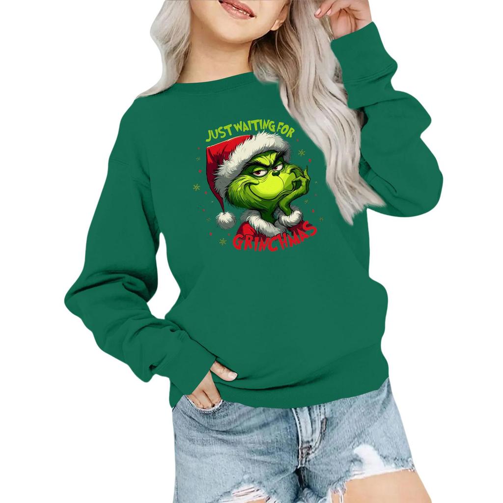 Kids' Fashion Loose-Fit Casual Long-Sleeve Christmas Print Oversized Crewneck Sweatshirt