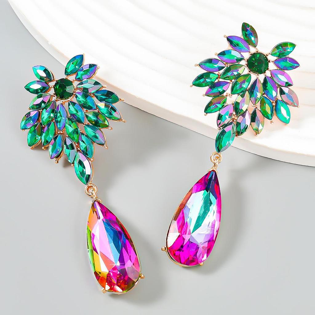 Серьги-цветы в форме капли: Сплав с полным алмазом и акрилом, европейский и американский стиль