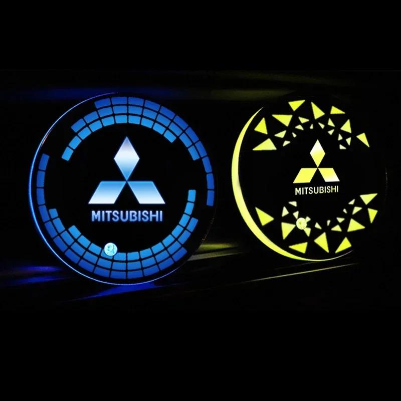 lcbk8 LED 7 Colors Car Coaster Light Water Cup Drinks Holder Mat For Mitsubishi ASX Galant Mirage L200 EVO Triton Pajero Outlander