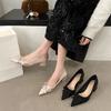 Pointed satin French small single shoes women's shoes 2025 new spring and autumn bow black commuter ladyshoes niche women
