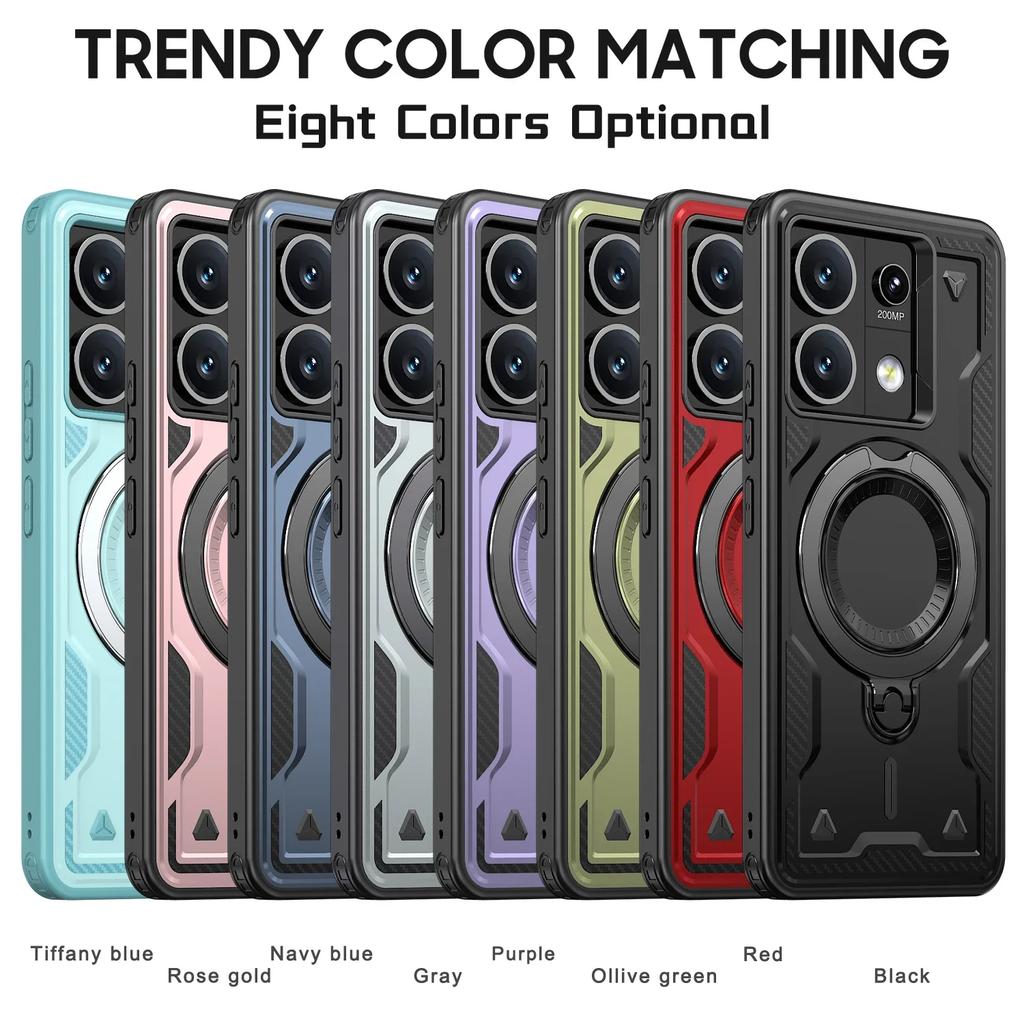 Для Xiaomi Poco X6 Pro Redmi Note 13 5G K70E Чехол Военная Броня Противоударный 360° Вращающееся Кольцо-Подставка ТПУ Пластиковая Крышка Телефона