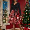 Women's Fashion Round Casual Slim Fit Christmas Print Large Swing Long Sleeve Dress