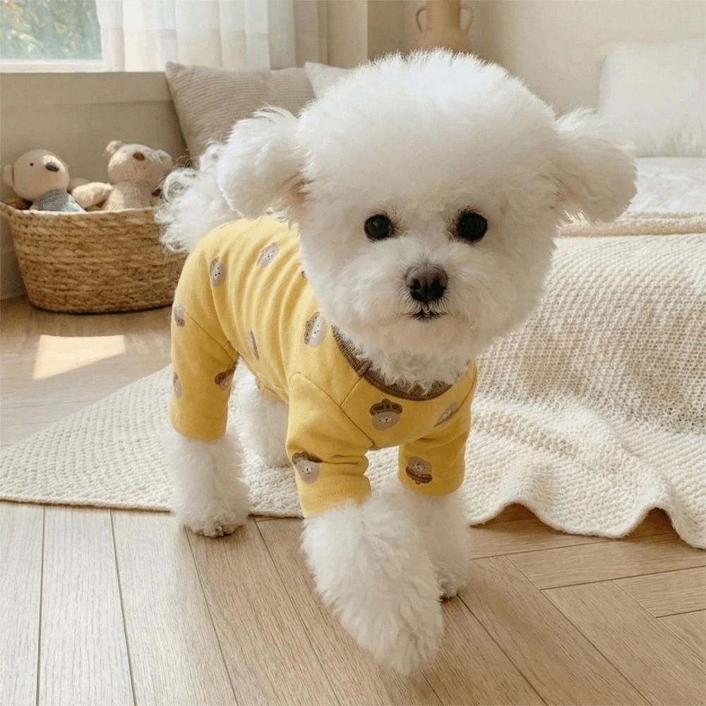 Warm Four-Legged Dog Pajamas Cartoon Printed Dog Jumpsuit All Inclusive Pet Casual Wear Home Wear