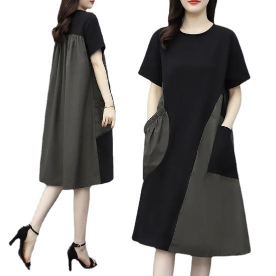 Женское платье миди с круглым вырезом и коротким рукавом, свободное летнее платье с карманами, цвет пэчворк, легкое повседневное платье