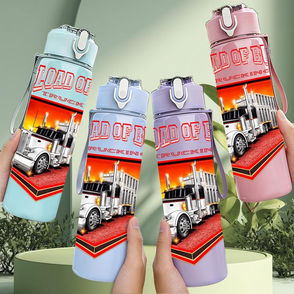 1PC Big Rig Truck Retro Vehicle Print 750ml Color Plastic Sports Water Bottle Leakproof Flip Straw Lid Suitable for Sports Office Home Use