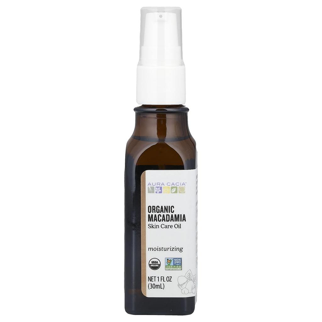 Aura Cacia, Чистые эфирные масла, органическое натуральное средство по уходу за кожей, масло макадамии, 1 жидкая унция (30 мл)