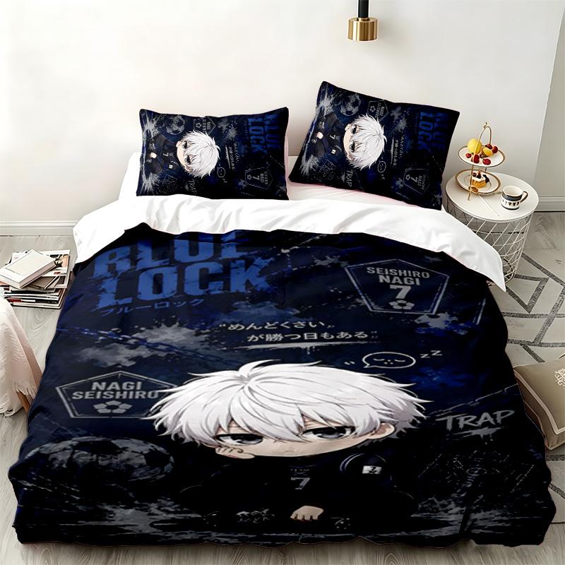 Blue Lock 3pc set Perfect for bedroom use Comfortable bedding set includes a duvet cover and two pillowcases Ideal birthday or Christmas gift