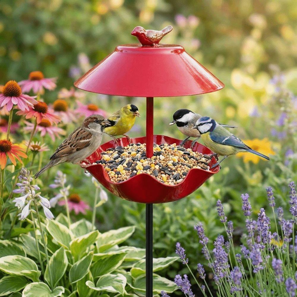 Wavy Curved Petal Bird Feeding Station Large Capacity Garden Bird Basin Garden Ornament
