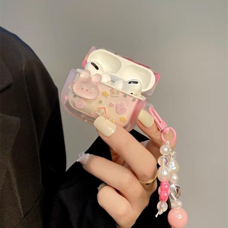 Ins girl heart розовый кролик для AirPods Pro защитный чехол apple 1 поколение 1 беспроводной чехол для наушников силикон