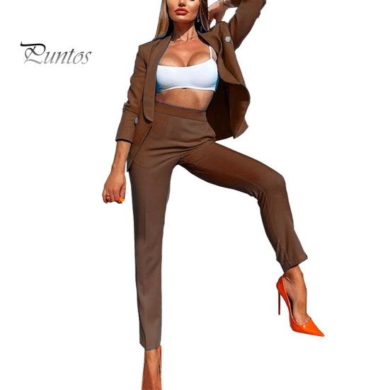 Женский комплект из 2 предметов: пальто и брюки, однотонный кардиган с длинными рукавами и лацканами, куртка средней длины с брюками и высокой талией, деловой деловой наряд для поездок на работу