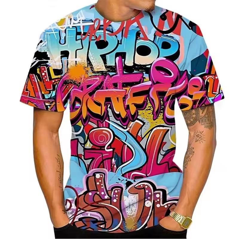 Fun Graffiti Street T-shirt 3D Printed Men's Hip Hop Summer Cool Tee Shirt Casual Youth Popular Personality Short Sleeve Top