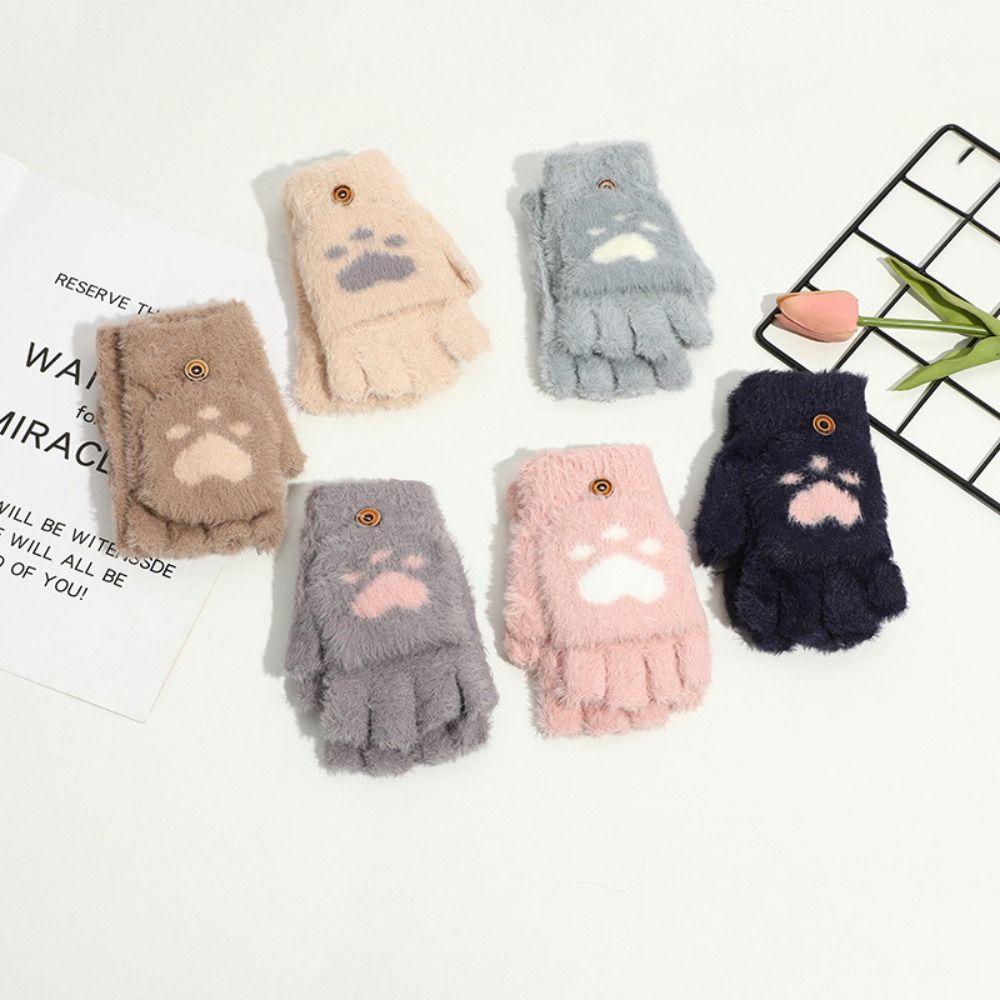 Перчатки без пальцев в виде кошачьих лапок, теплые флисовые перчатки с сенсорным экраном, новые вязаные варежки с откидным верхом для женщин и девочек
