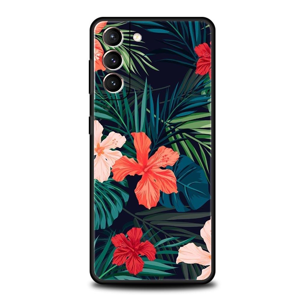 Чехол для телефона Monstera Green с листьями для Samsung Galaxy S26 Ultra S25 Plus S24 FE S23 S22 5G S21 S20 Черный Мягкий