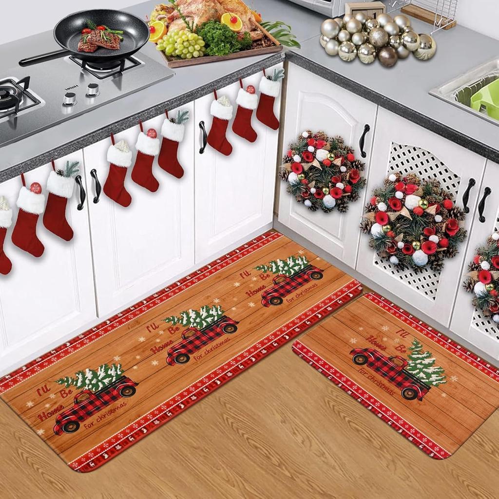 2 шт. Рождественский грязеотталкивающий коврик для пола, бытовой кухонный, водо- и маслопоглощающий, набор из двух частей, коврик для ног, коврик для входной двери